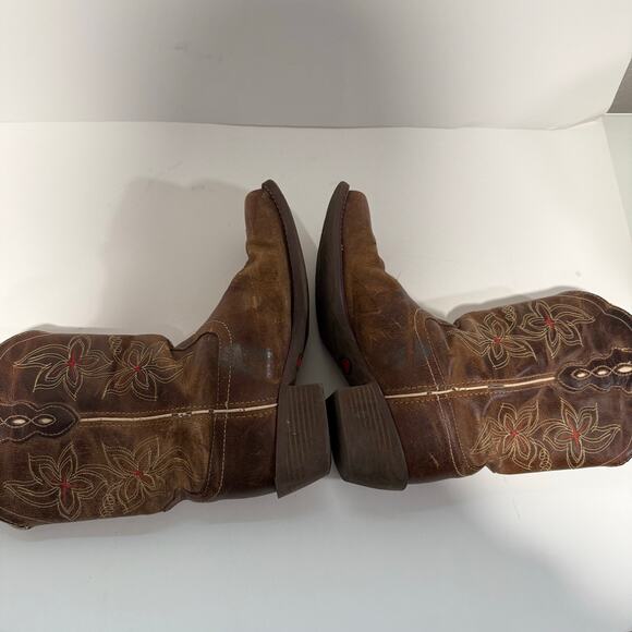 Justin Women's Cadee Western Boots Leather Embroidered Square Toe Jungle Brown 7 - Picture 6 of 8